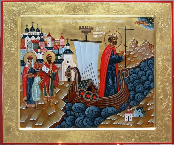 Икона "Отплытие св. Олава из Новгорода в Норвегию на мученичество